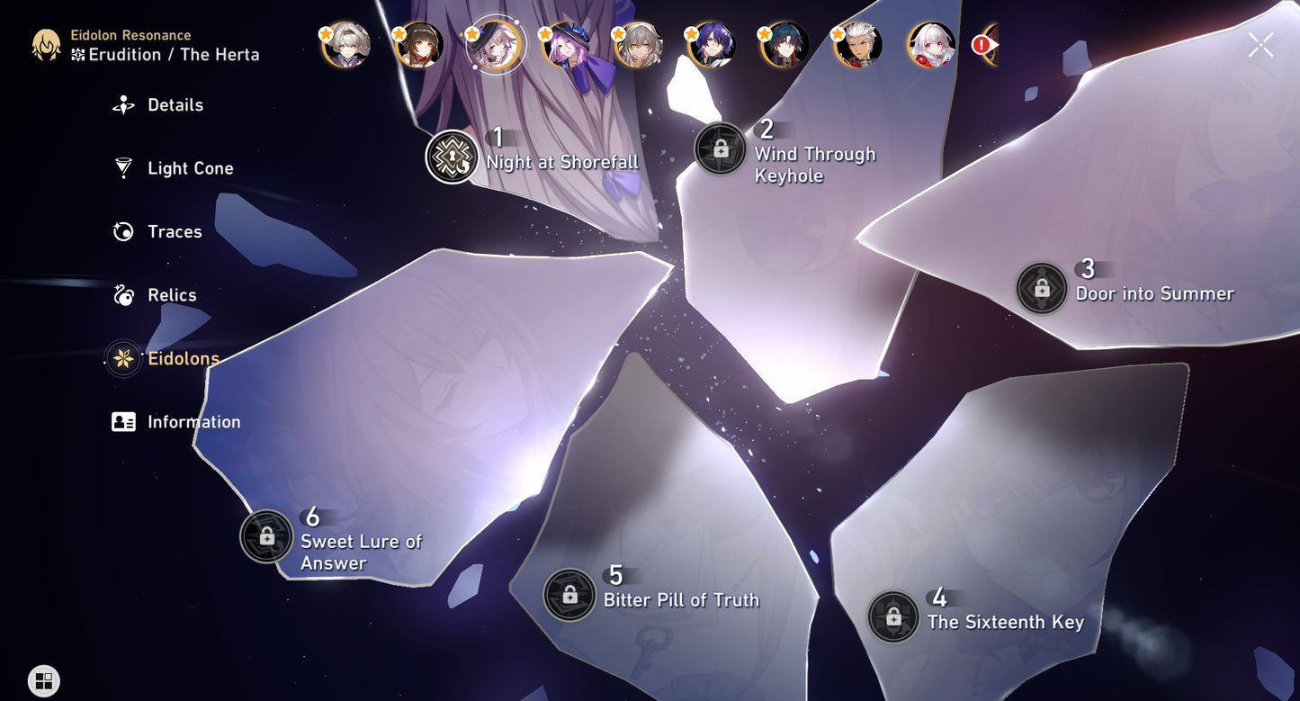 [Nivel 70] Acheron E2 + Cono + The Herta E1 + Cono + Firefly + Cono + Rappa + Cono + Lingsha + Aventurine  + Jiaoqiu + Jade + Ruan Mei + Blade + Archer + Dr Ratio + Bronya E2 + Gepard + Clara E2 + Himeko + Welt E1
