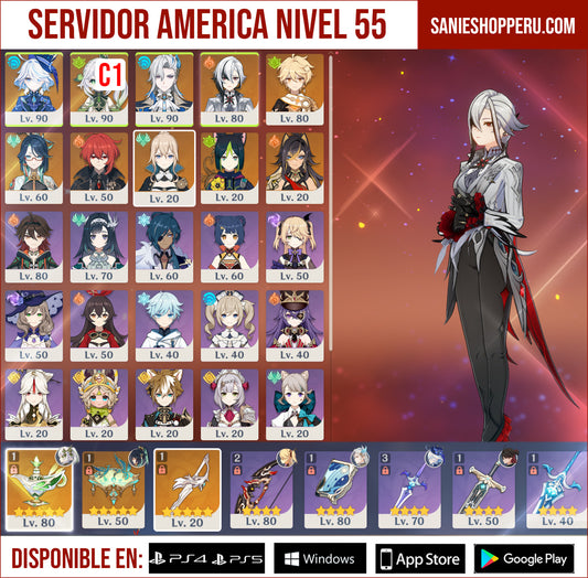 [Nivel 55] ✨Nahida C1 + Furina + Neuvillette + Arlecchino + Xianyun + Diluc + Jean + Tighnari + Dehya