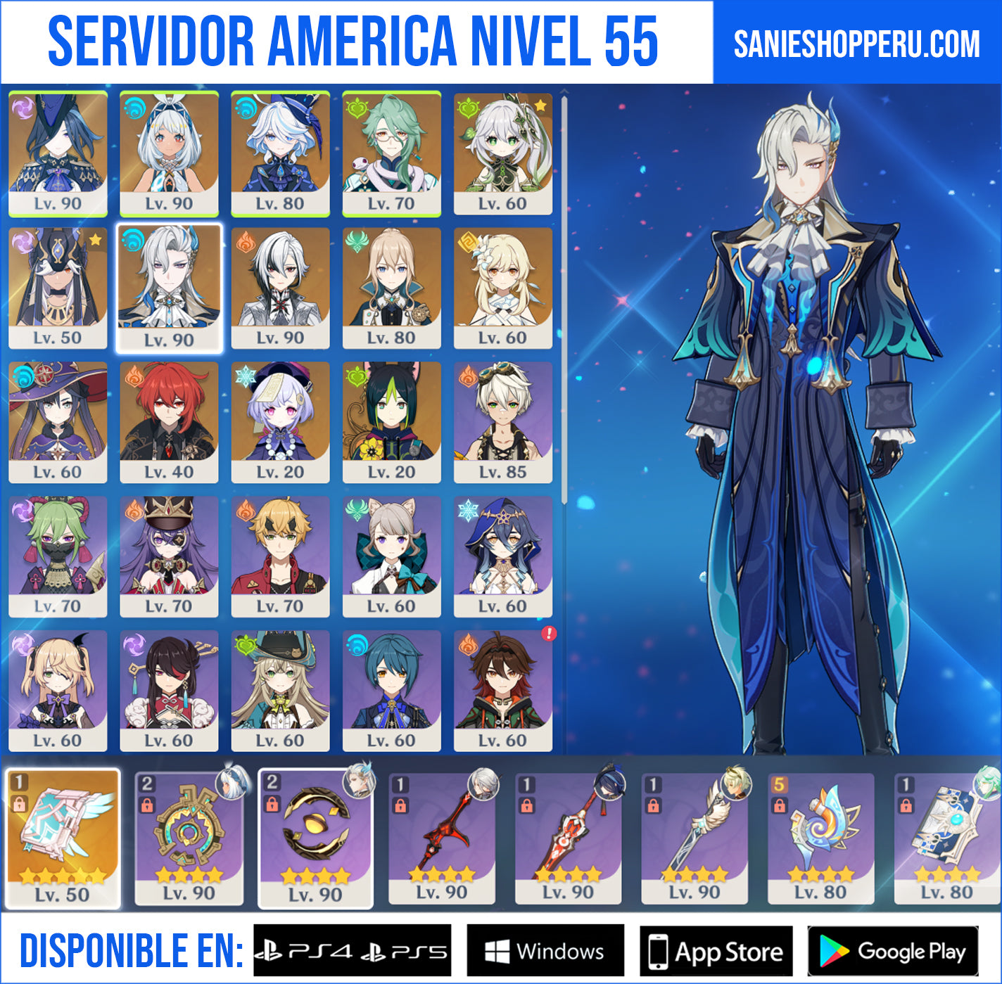 [AR 55] ⭐️Clorinde + Mualani + Furina + Baizhu + Nahida + Cyno + Neuvillette + Arlecchino + Qiqi C2 + Jean + Mona + Diluc + Tighnari + Skyward Atlas