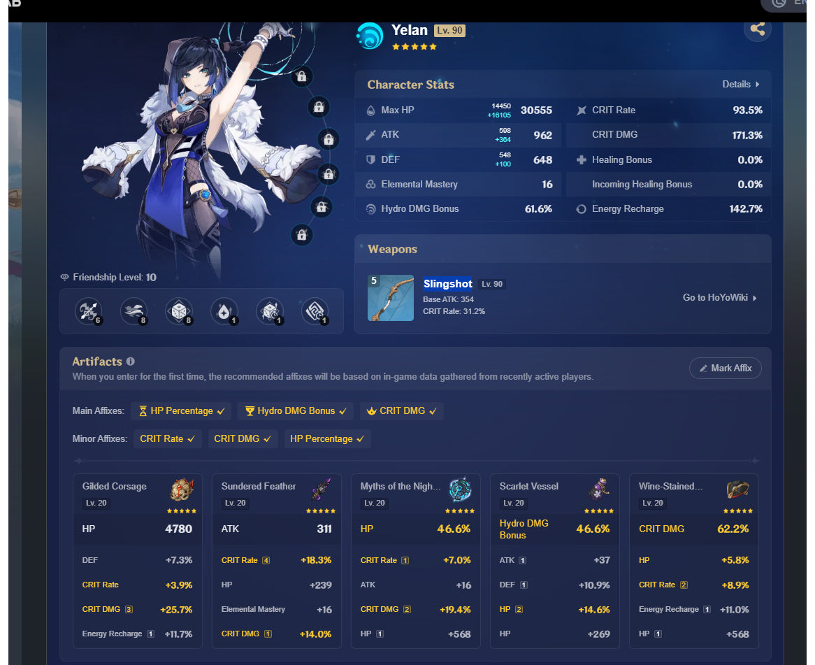 [Nivel 58] Varesa + Arma+ Skirk + Escoffier + Furina + Chasca +Arma + Yelan + Hu Tao + Mona + Tighnari C1 + Dehya + Keqing + Mizuki + Jean