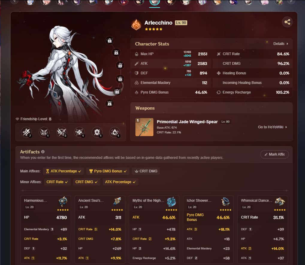 NA AR58|+191 Deseos+ Odette Linnea Columbina Durin Flins C1 Bloodsoaked Ruins Ineffa Kinich Arlecchino Zhongli Chasca Tartaglia Raiden Shogun Mona Keqing C1 Tighnari C1 Qiqi C1 Dehya