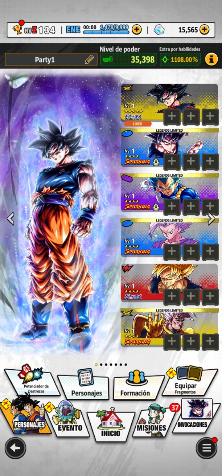 [Solo Android] ⭐️PRE - ULTRAINSTINTO GOKU ULTRA + Pre - ULTRAINSTINTO GOKU LEGENDS LIMITED + Supersaiyajin dios SS Vegeta LEGENDS LIMITED  ⭐️ + 13 LL + 💎15,565 Cronocristales💎