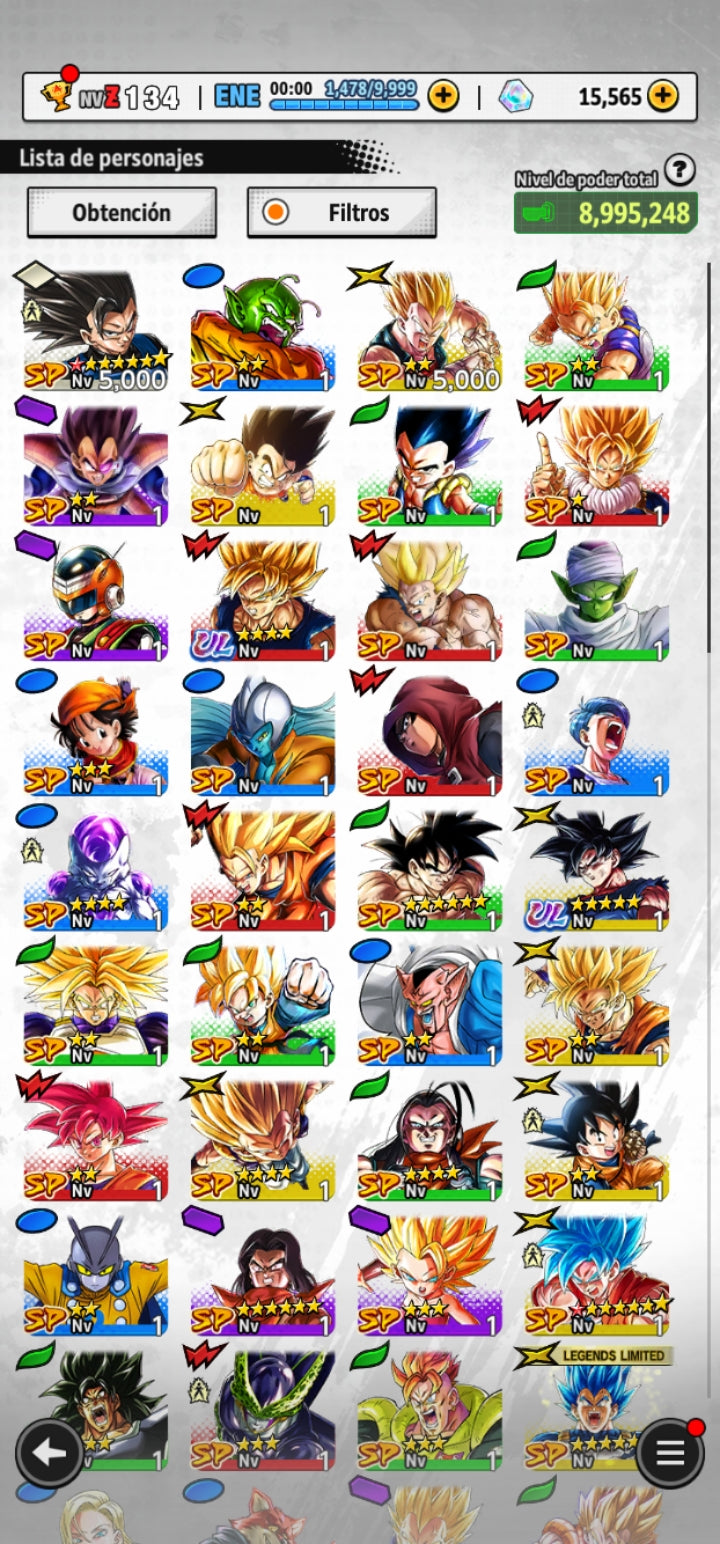 [Solo Android] ⭐️PRE - ULTRAINSTINTO GOKU ULTRA + Pre - ULTRAINSTINTO GOKU LEGENDS LIMITED + Supersaiyajin dios SS Vegeta LEGENDS LIMITED  ⭐️ + 13 LL + 💎15,565 Cronocristales💎