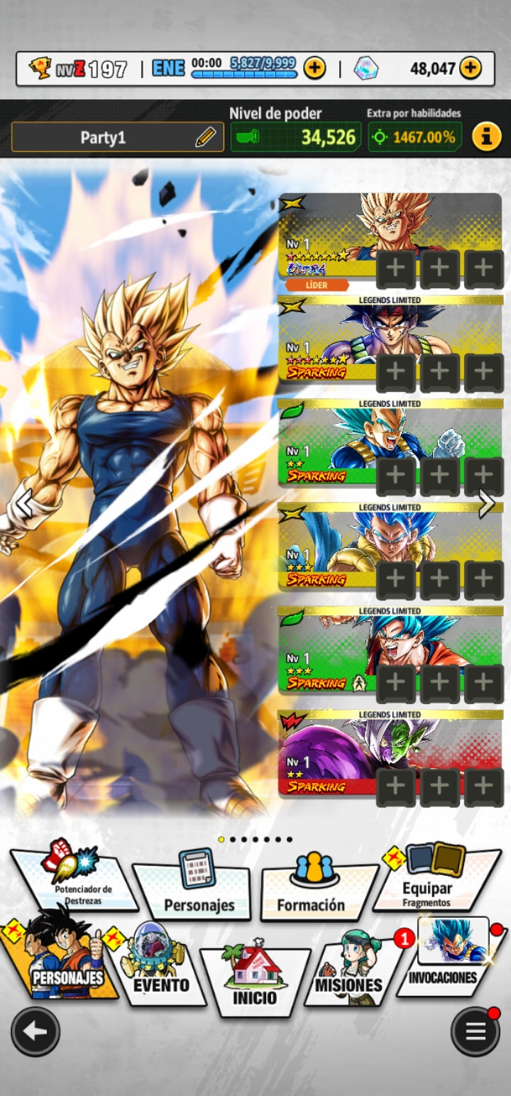 [Android] ⭐️ 48,000 Cronocristales 💎, Majin VEGETA 1 ESTRELLA ROJA + 12 Legends Limited  | DRAGON BALL LEGENDS cuenta reroll