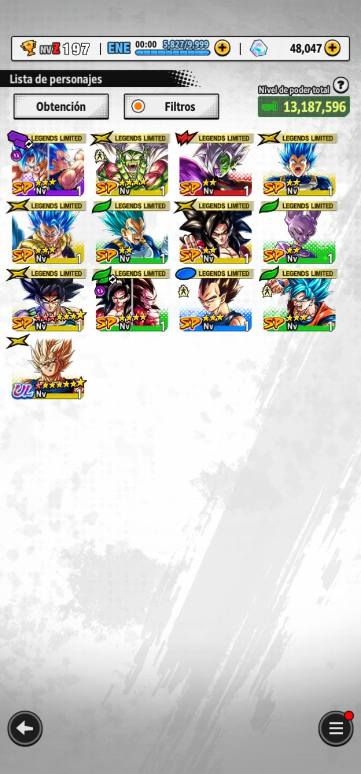 [Android] ⭐️ 48,000 Cronocristales 💎, Majin VEGETA 1 ESTRELLA ROJA + 12 Legends Limited  | DRAGON BALL LEGENDS cuenta reroll