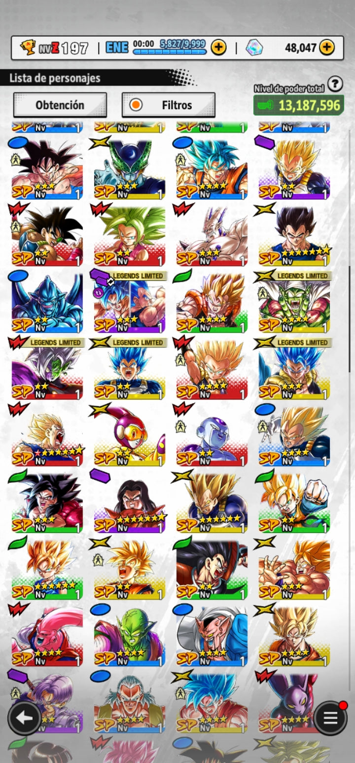 [Android] ⭐️ 48,000 Cronocristales 💎, Majin VEGETA 1 ESTRELLA ROJA + 12 Legends Limited  | DRAGON BALL LEGENDS cuenta reroll