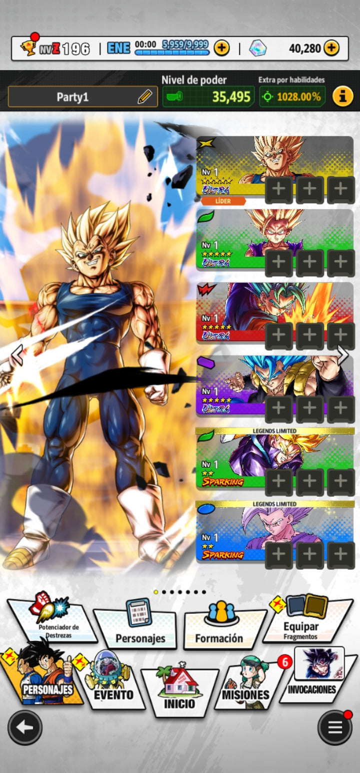 [Android] ⭐️ 40,000 Cronocristales 💎, Majin VEGETA [ULTRA], Supersaiyajin dios SS Vegetto [ULTRA], Supersaiyajin 2 Gohan chico [ULTRA],  Supersaiyajin dios SS Gogeta [ULTRA]+ 15 Legends Limited  | DRAGON BALL LEGENDS cuenta reroll