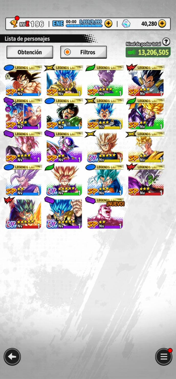 [Android] ⭐️ 40,000 Cronocristales 💎, Majin VEGETA [ULTRA], Supersaiyajin dios SS Vegetto [ULTRA], Supersaiyajin 2 Gohan chico [ULTRA],  Supersaiyajin dios SS Gogeta [ULTRA]+ 15 Legends Limited  | DRAGON BALL LEGENDS cuenta reroll
