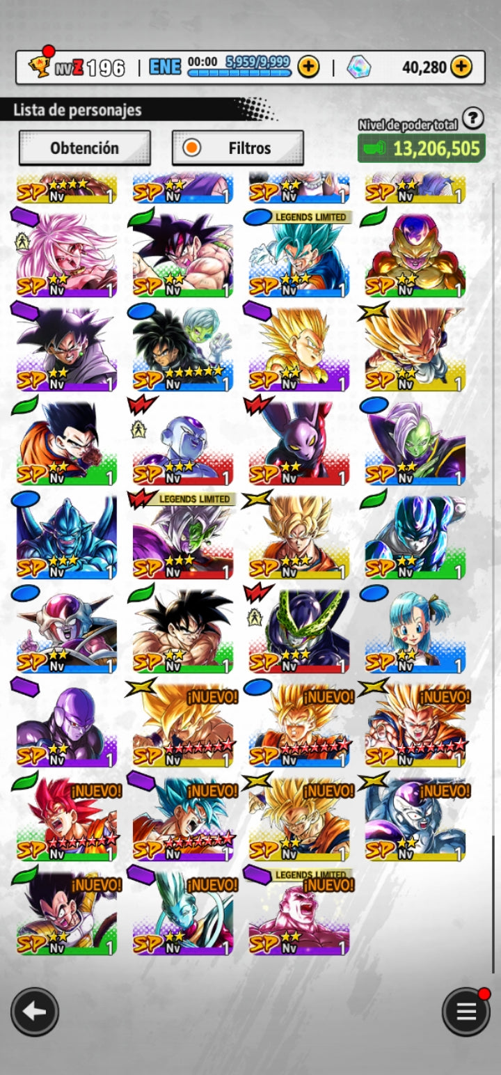 [Android] ⭐️ 40,000 Cronocristales 💎, Majin VEGETA [ULTRA], Supersaiyajin dios SS Vegetto [ULTRA], Supersaiyajin 2 Gohan chico [ULTRA],  Supersaiyajin dios SS Gogeta [ULTRA]+ 15 Legends Limited  | DRAGON BALL LEGENDS cuenta reroll