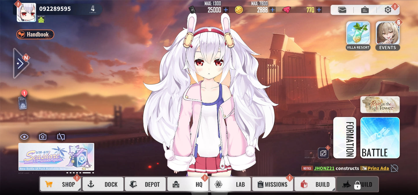 [Global] 770 Diamantes 💎 + 68 Wisdom Cubes ⭐, Lion + Skin The Reclining Dandelion⭐| Azur Lane Cuenta inicial reroll