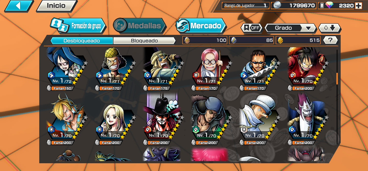 [GLOBAL-Android] +2320 GEMAS 💎| [Nika] Monkey D. Luffy + Gold D. Roger + Rob Lucci (DESPERTAR) | ONE PIECE Bounty Rush cuenta inicial