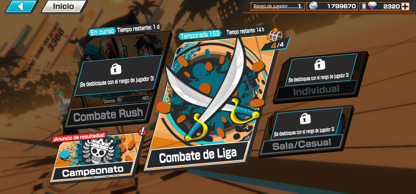 [GLOBAL-Android] +2320 GEMAS 💎| [Nika] Monkey D. Luffy + Gold D. Roger + Rob Lucci (DESPERTAR) | ONE PIECE Bounty Rush cuenta inicial