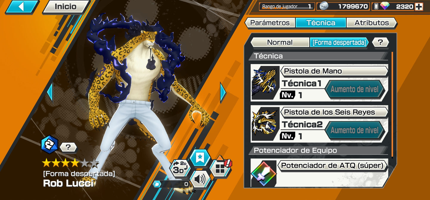 [GLOBAL-Android] +2320 GEMAS 💎| [Nika] Monkey D. Luffy + Gold D. Roger + Rob Lucci (DESPERTAR) | ONE PIECE Bounty Rush cuenta inicial