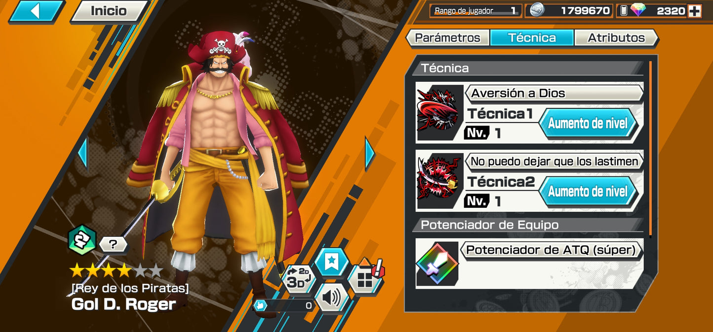 [GLOBAL-Android] +2320 GEMAS 💎| [Nika] Monkey D. Luffy + Gold D. Roger + Rob Lucci (DESPERTAR) | ONE PIECE Bounty Rush cuenta inicial