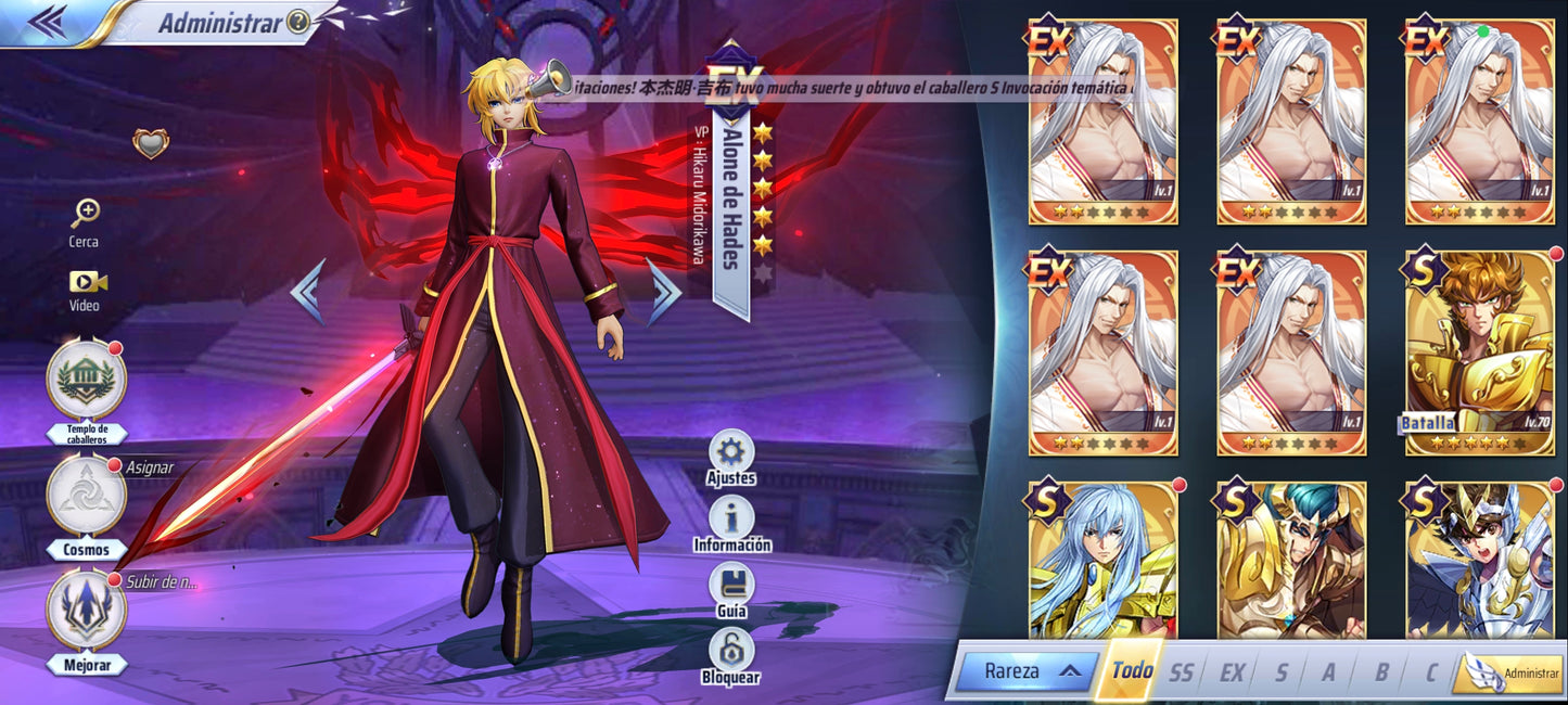 (SERVER GLOBAL) Saint Seiya Awakening : Oneiros + Alones de Hades + Hakurei + Odiseo , etc