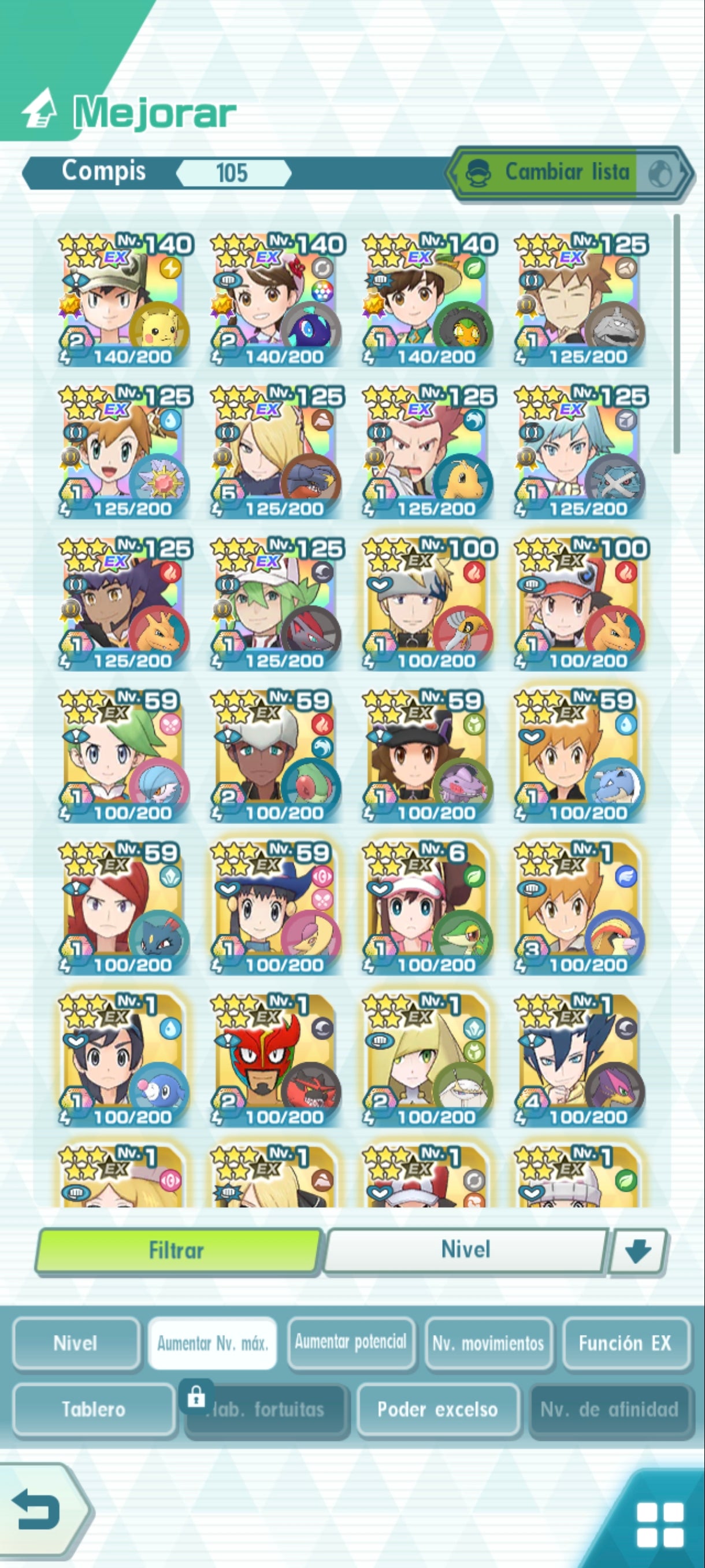 [CUENTA INICIAL-ANDROID] +70 000 Gemas💎 Rojo 1996 6★EX , Misty Architraje 6★EX+ Brock Architraje 6★EX+ Cintia Architraje 6★EX 5/5+ Lance Architraje 6★EX+ Máximo Architraje 6★EX+ Lionel Architraje 6★EX+ N Architraje 6★EX+ 105 COMPIS| Pokémon Masters EX