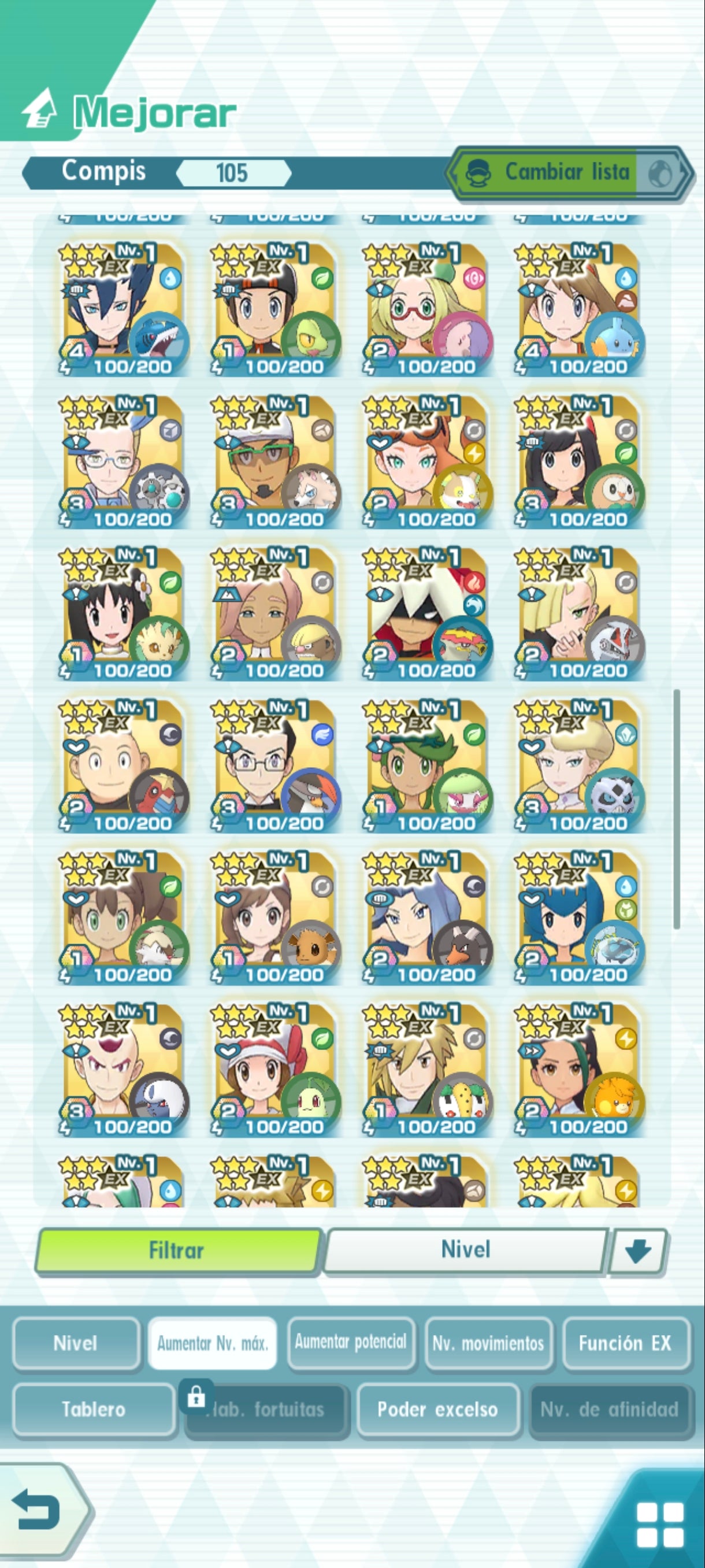 [CUENTA INICIAL-ANDROID] +70 000 Gemas💎 Rojo 1996 6★EX , Misty Architraje 6★EX+ Brock Architraje 6★EX+ Cintia Architraje 6★EX 5/5+ Lance Architraje 6★EX+ Máximo Architraje 6★EX+ Lionel Architraje 6★EX+ N Architraje 6★EX+ 105 COMPIS| Pokémon Masters EX