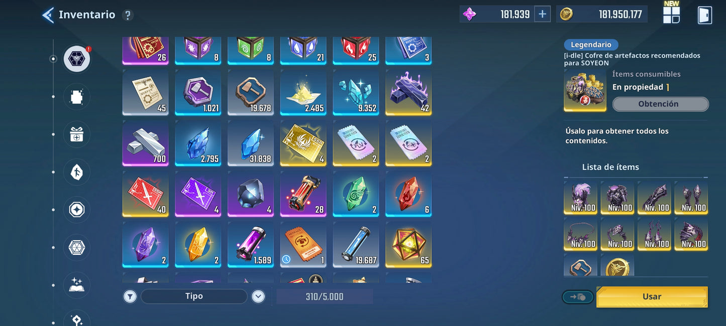 [Global] 181,000 Piedras esenciales 💎 +29 SSR + 20 ARMAS| Solo Leveling:ARISE CUENTA INICIAL - INTERMEDIO