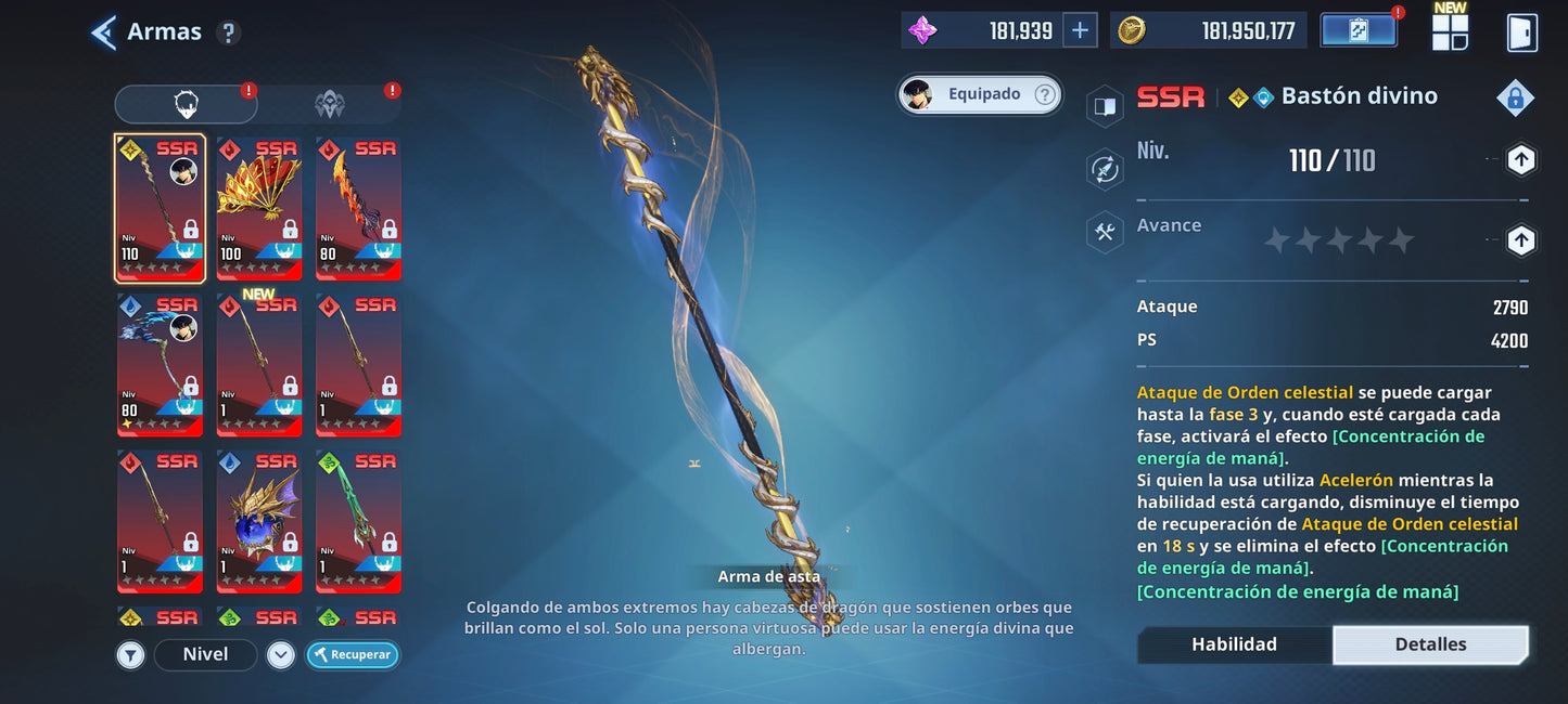 [Global] 181,000 Piedras esenciales 💎 +29 SSR + 20 ARMAS| Solo Leveling:ARISE CUENTA INICIAL - INTERMEDIO