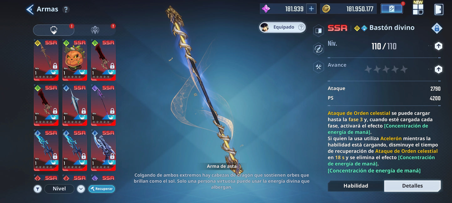 [Global] 181,000 Piedras esenciales 💎 +29 SSR + 20 ARMAS| Solo Leveling:ARISE CUENTA INICIAL - INTERMEDIO