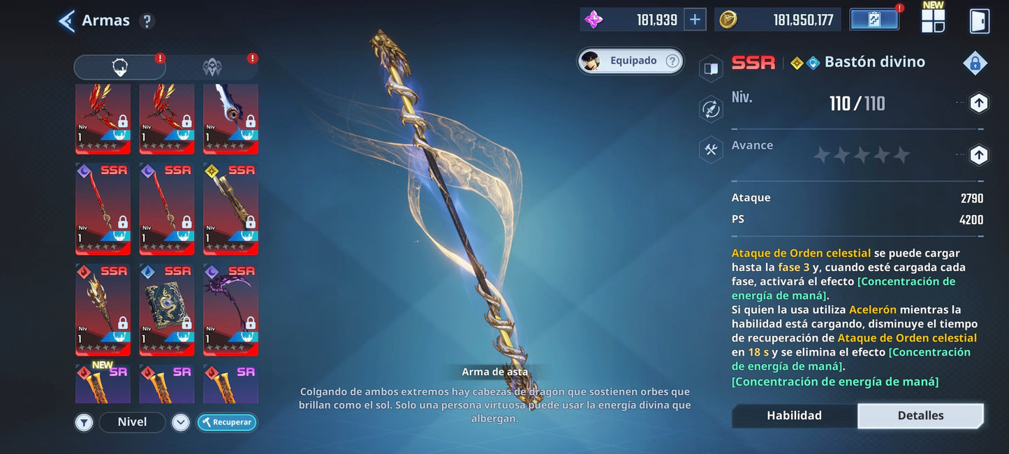 [Global] 181,000 Piedras esenciales 💎 +29 SSR + 20 ARMAS| Solo Leveling:ARISE CUENTA INICIAL - INTERMEDIO