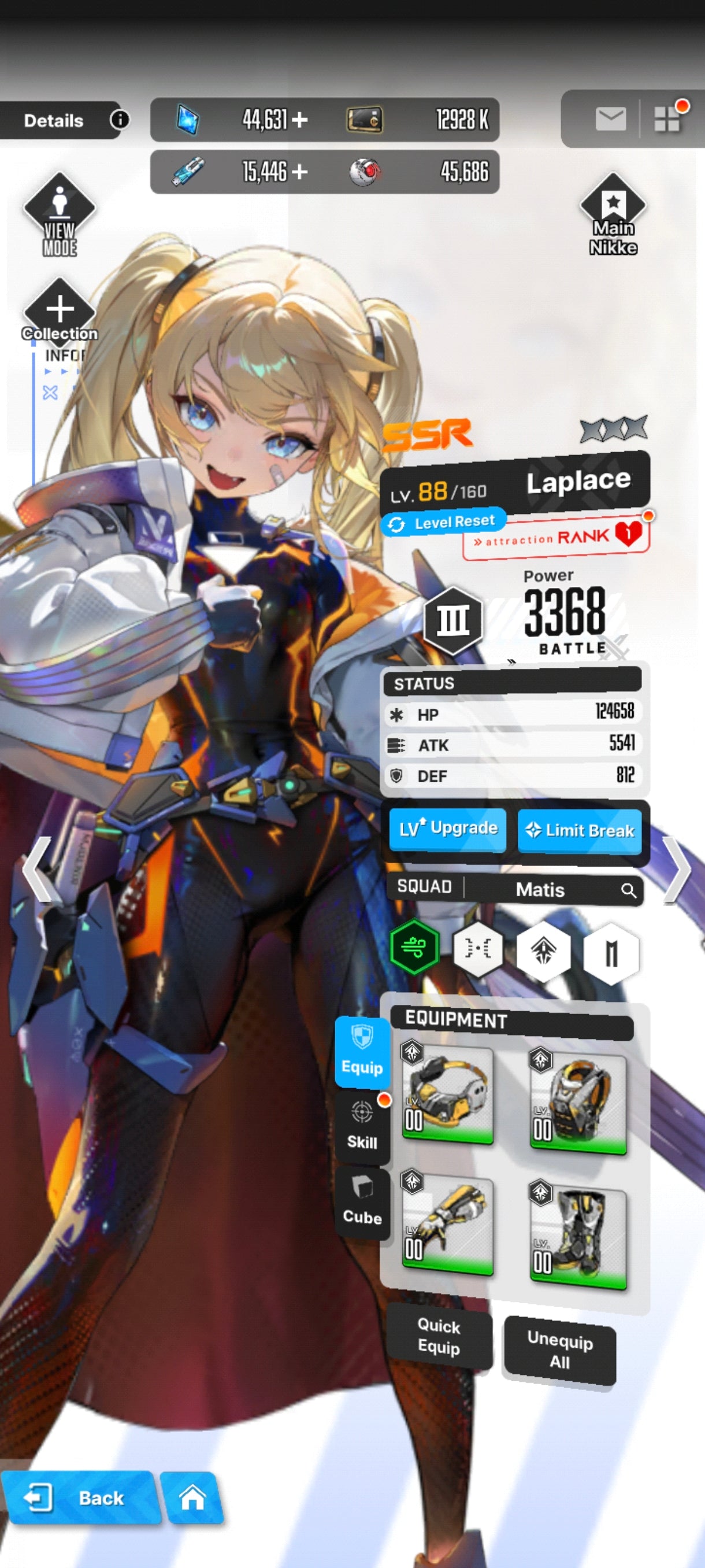 [GLOBAL] +44,631 GEMAS + 330 Vouchers💎Laplace: Ultimate Hero + Marciana: Marine Study + Reed Hood B1+ 15 SSR|GODDESS OF VICTORY: NIKKE cuenta reroll