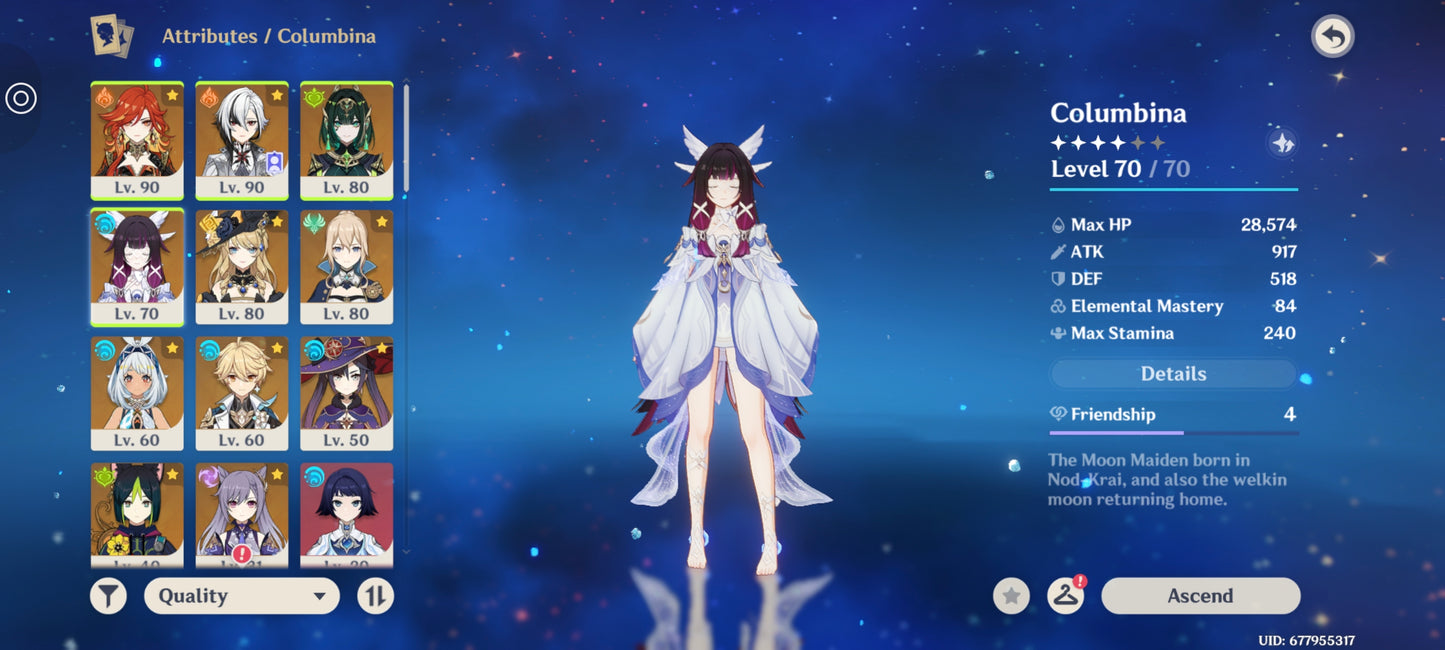 SV AMERICA [Nivel 55] ⭐️ Columbina + Arma ,Mavuika + Nefer + Arlecchino + Navia + Mualani + Mona C1 + Keqing C4 + Jean