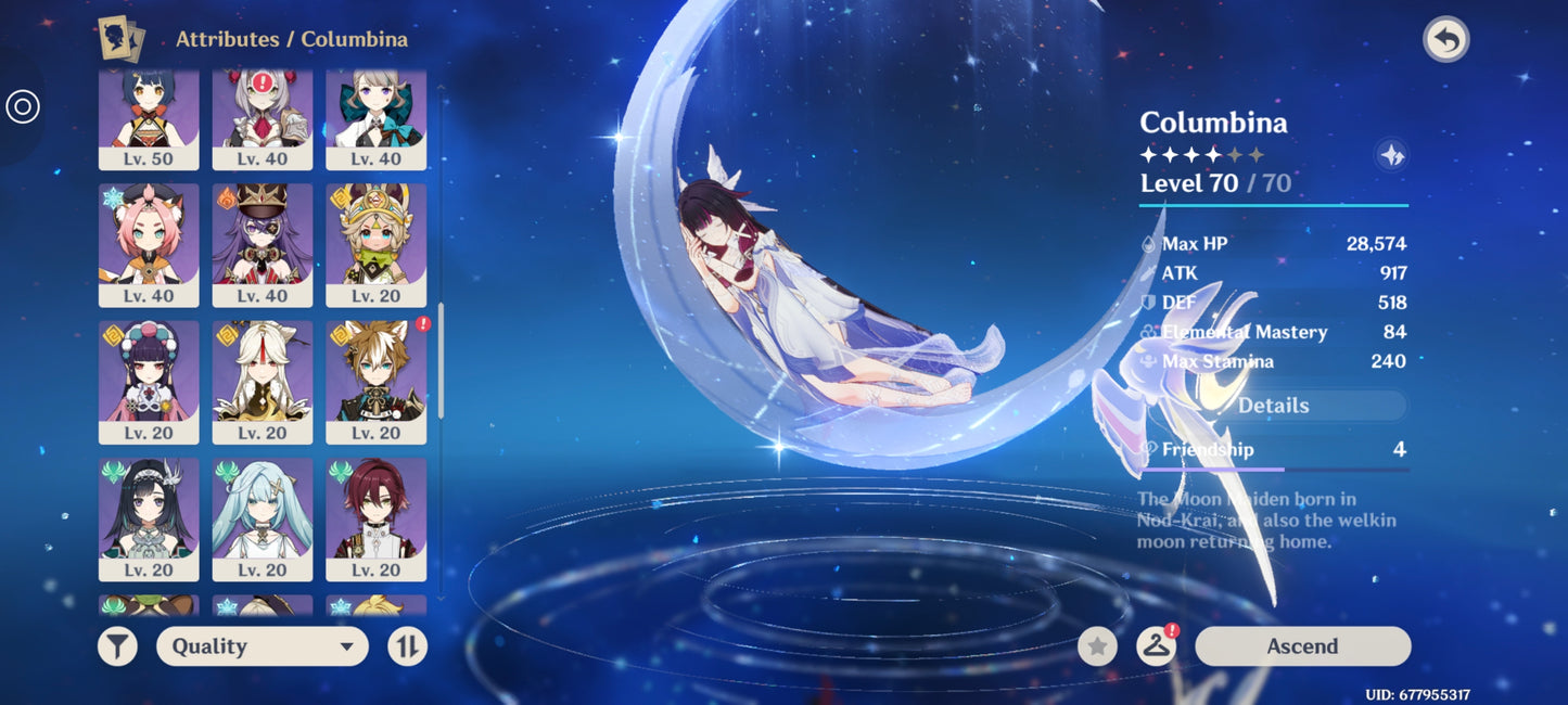 SV AMERICA [Nivel 55] ⭐️ Columbina + Arma ,Mavuika + Nefer + Arlecchino + Navia + Mualani + Mona C1 + Keqing C4 + Jean