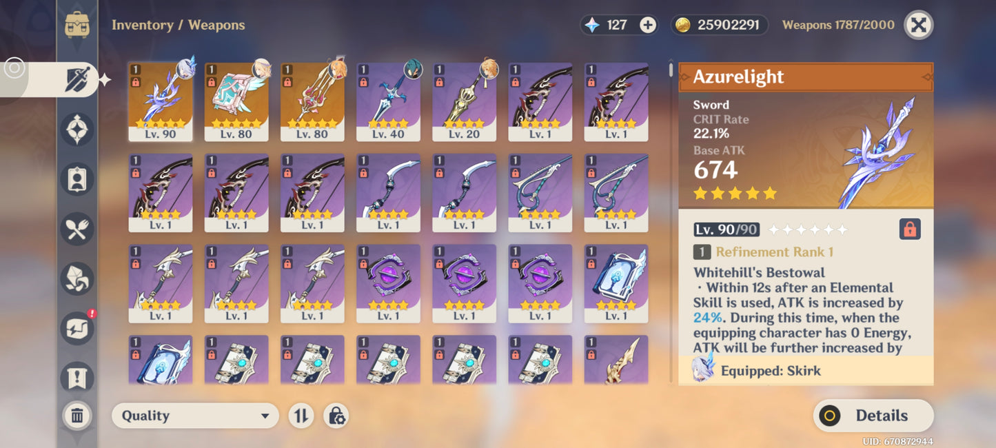 NA Lvl 55⭐️Skirk C2 + Arma , Escoffier + Arma , Nicole , Durin , Keching ⭐️CUMPLEAÑOS LIBRE