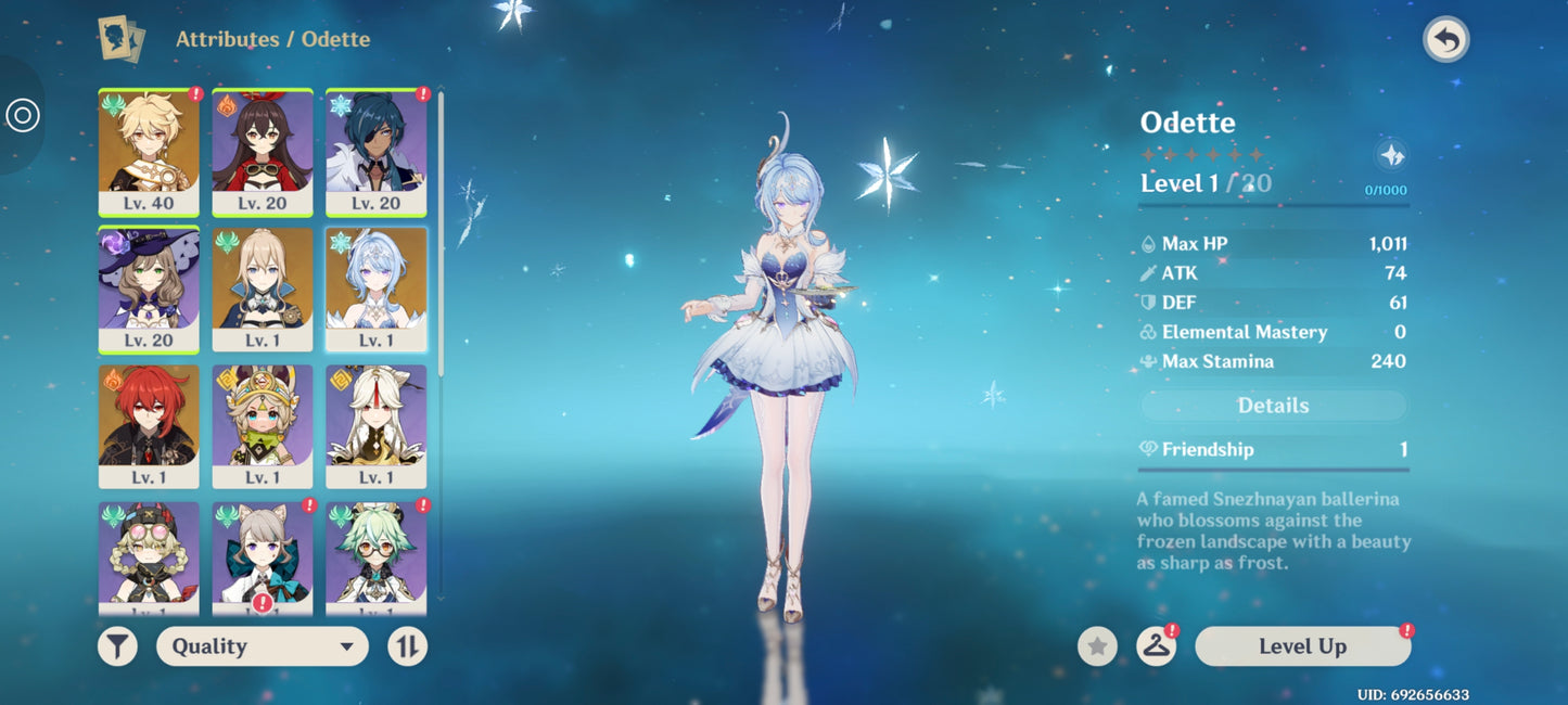 [Nivel 55] ⭐️+129 Deseos + Odette C2 + Arma + Jean + Diluc ⭐️CUMPLEAÑOS LIBRE