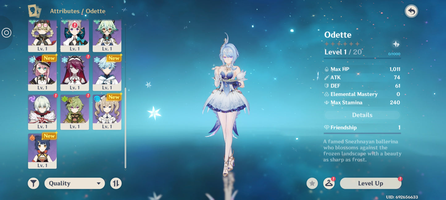 [Nivel 55] ⭐️+129 Deseos + Odette C2 + Arma + Jean + Diluc ⭐️CUMPLEAÑOS LIBRE