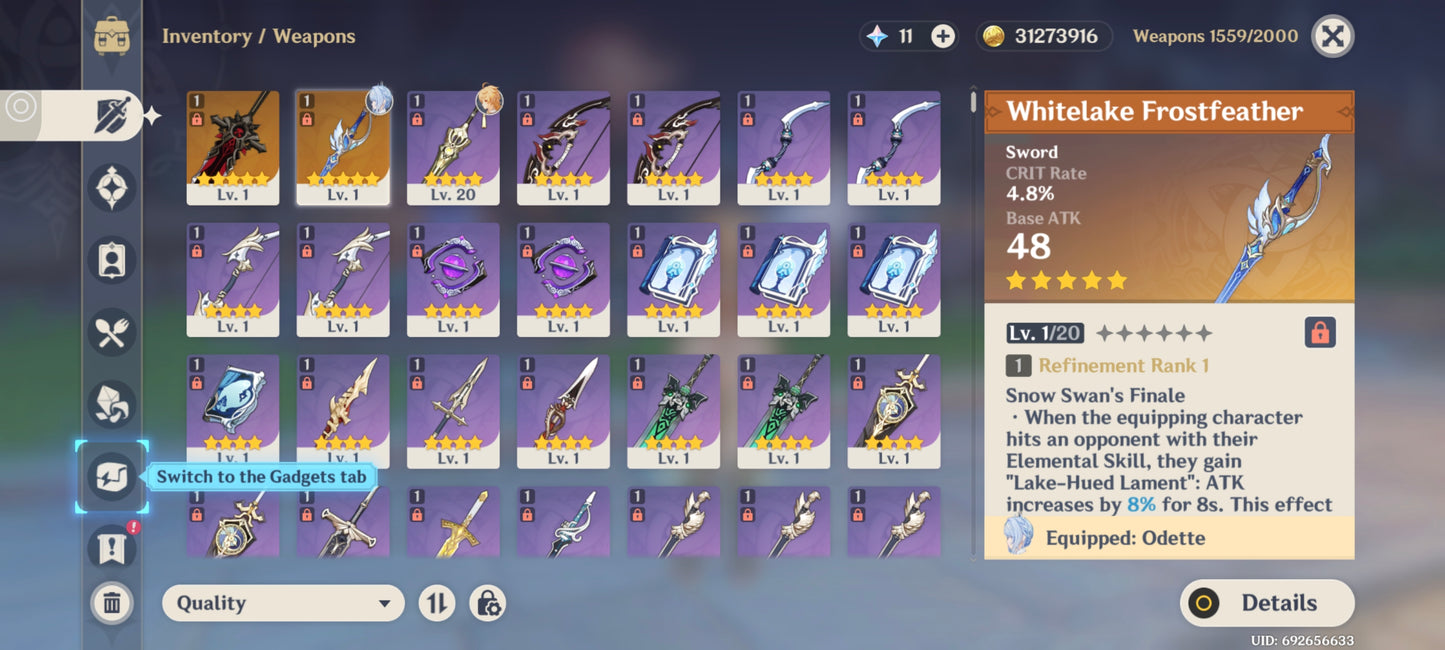 [Nivel 55] ⭐️+129 Deseos + Odette C2 + Arma + Jean + Diluc ⭐️CUMPLEAÑOS LIBRE