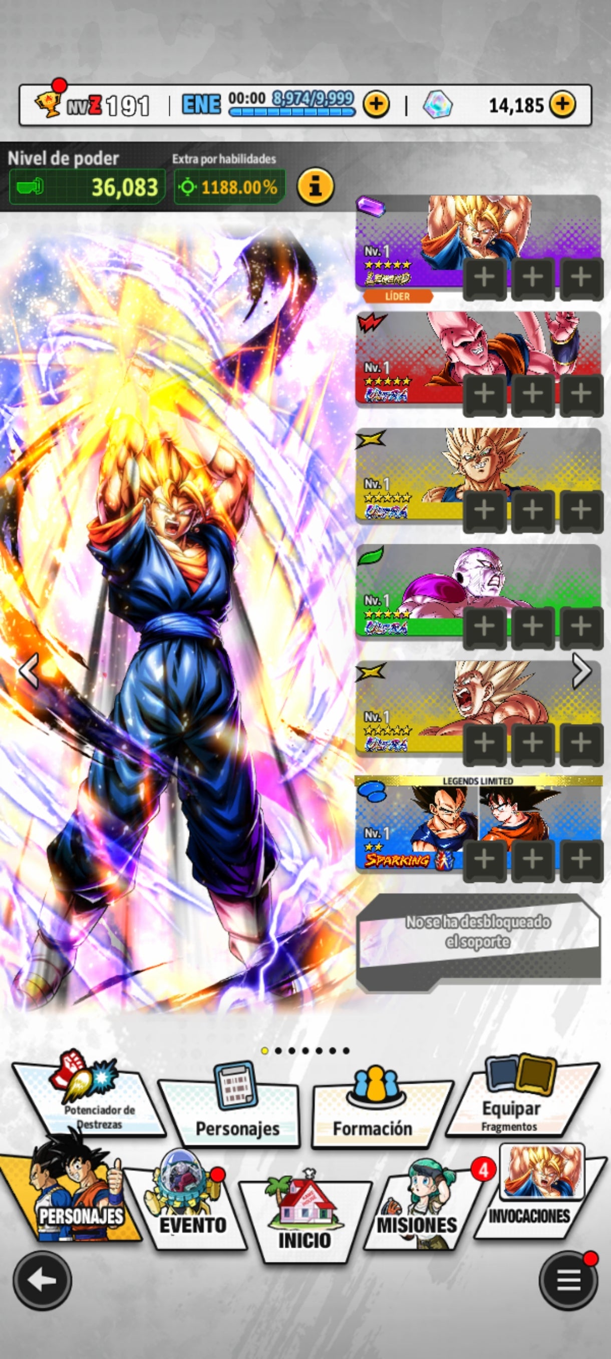 [ANDROID] 14K Cronocristales💎 [LEGENDS] Super Vegito + 4 ULTRA : Ultimate Gohan Absorbed Buu: Super + Majin Vegeta + SSJ Goku + Freezer Máximo poder + 21 LL
