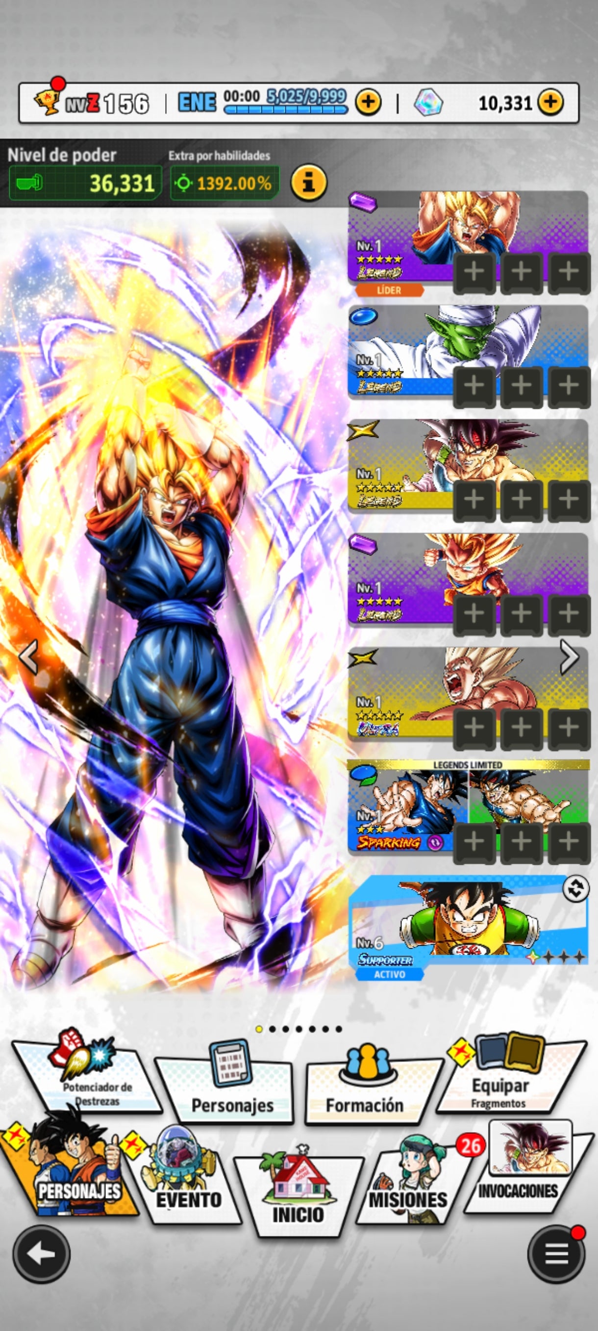 [ANDROID] 10,300 Cronocristales💎1 ULTRA + 4 LEGENDS⭐️ Goku (MINI) , Súper Vegetto + Bardock + Piccolo+  11 LL |DRAGON BALL Legends Cuenta