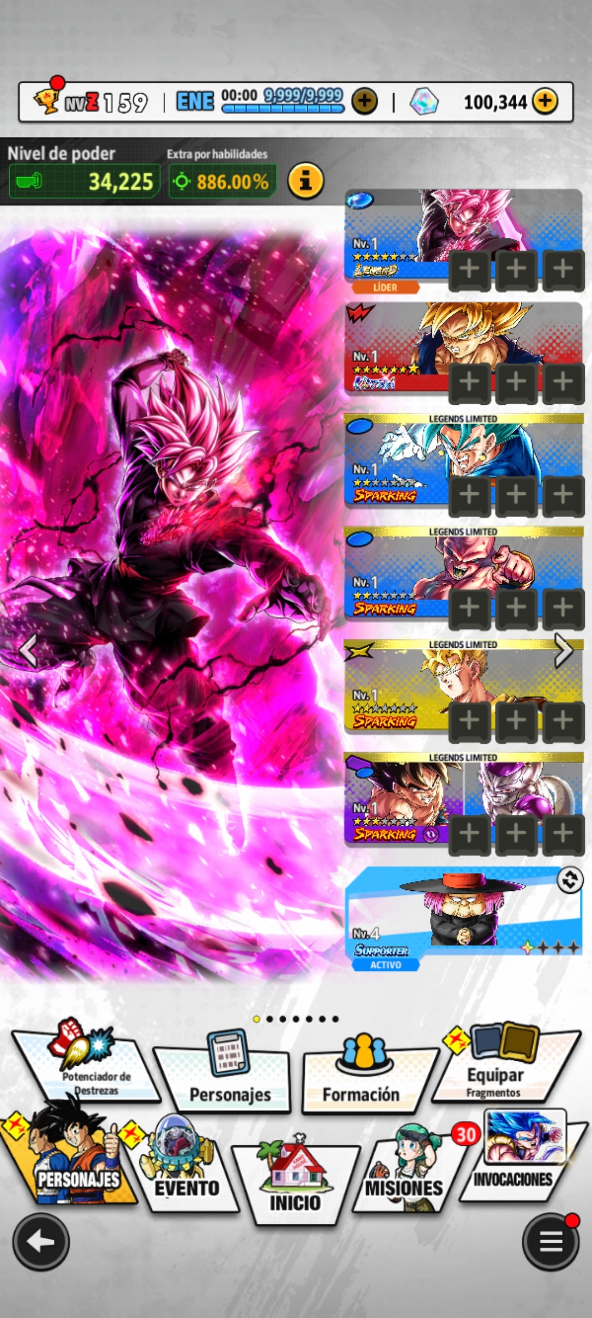 [ANDROID] 100,344 Cronocristales💎 + Supersaiyajin Goku Oscuro LEGENDS + 5 LL |DRAGON BALL Legends Cuenta