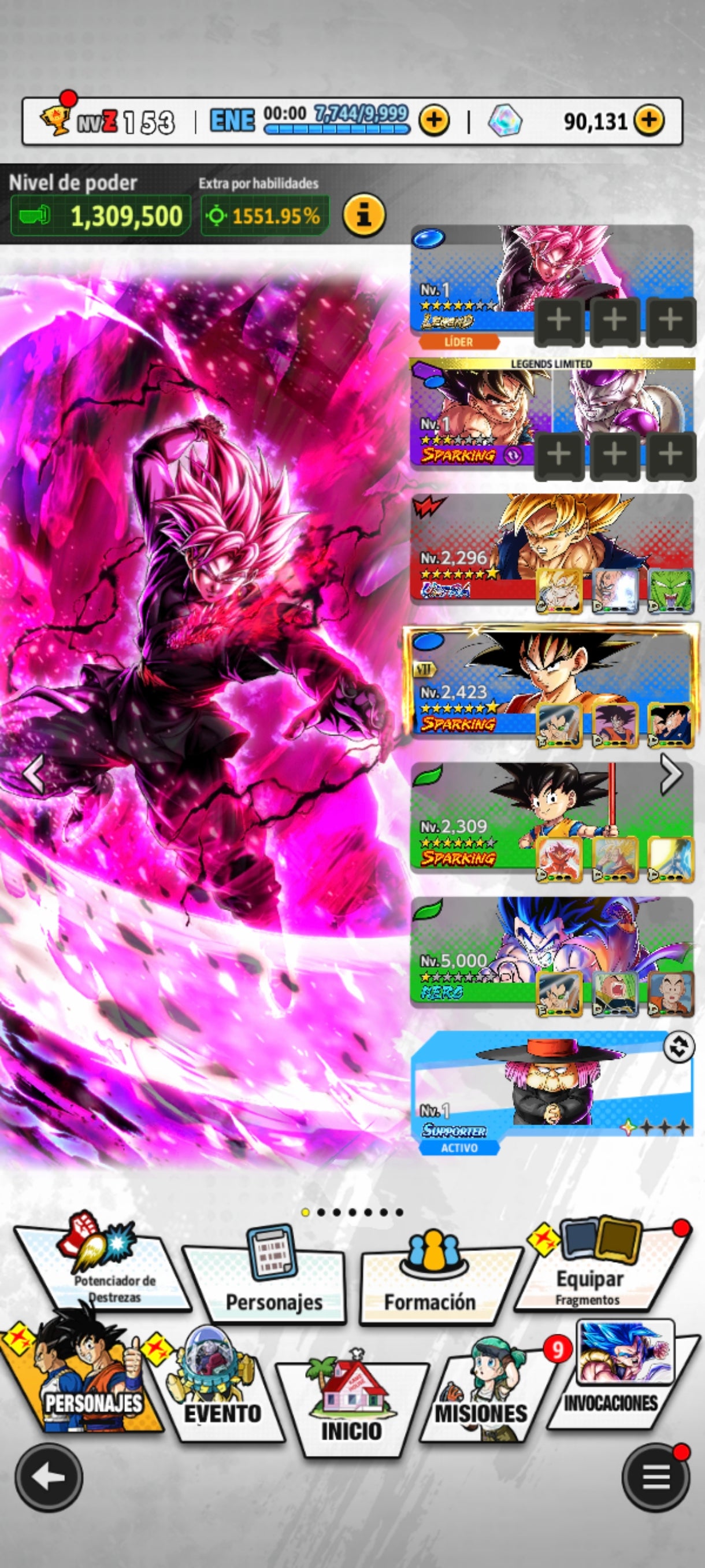 [ANDROID] 90,131 Cronocristales💎 + Supersaiyajin Goku Oscuro LEGENDS + 1 LL |DRAGON BALL Legends Cuenta