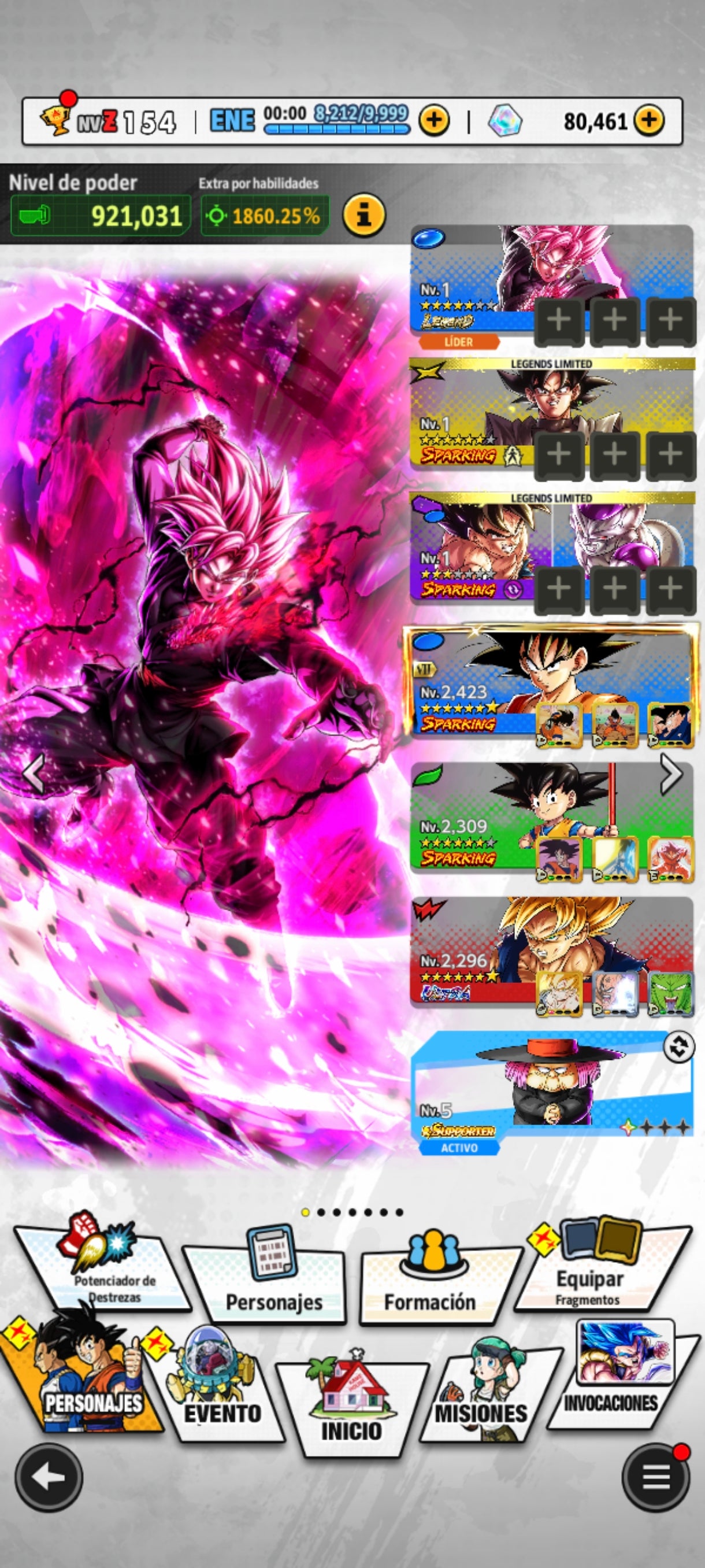 [ANDROID] 80,461 Cronocristales💎 + Supersaiyajin Goku Oscuro LEGENDS + 2 LL |DRAGON BALL Legends Cuenta