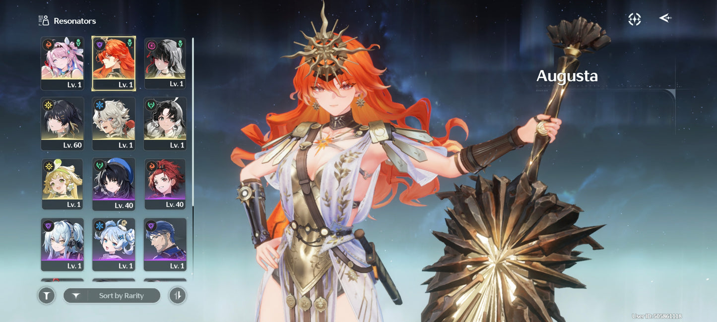 Sv. America⭐️Nivel 40| Augusta C2 + Arma | Denia + Chisa | 7669 Astritas💎 | Wuthering Waves CUENTA REROLL