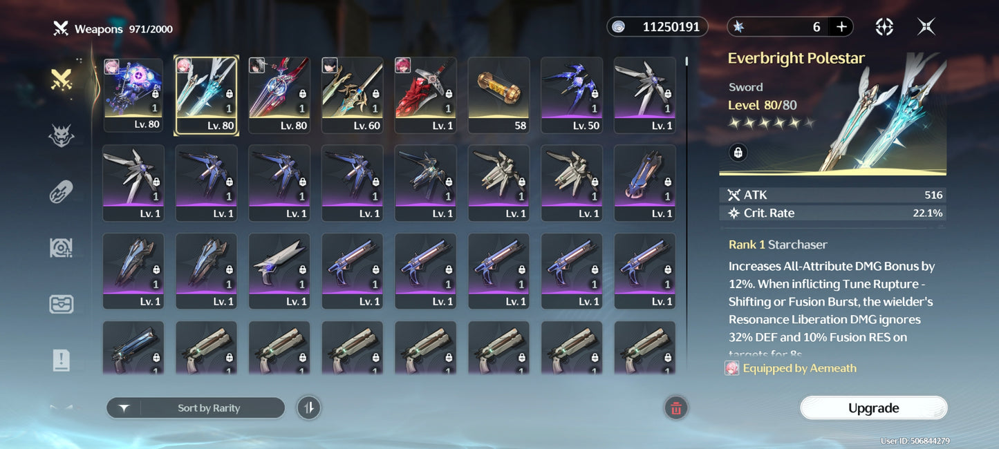 [Nivel 57] Lucy + Denia + Arma , Chisa + Arma , Aemeath + Arma , Lupa + Arma , Mornye , Rebecca , Calcharo , Verina , Jianxin , Lingyang