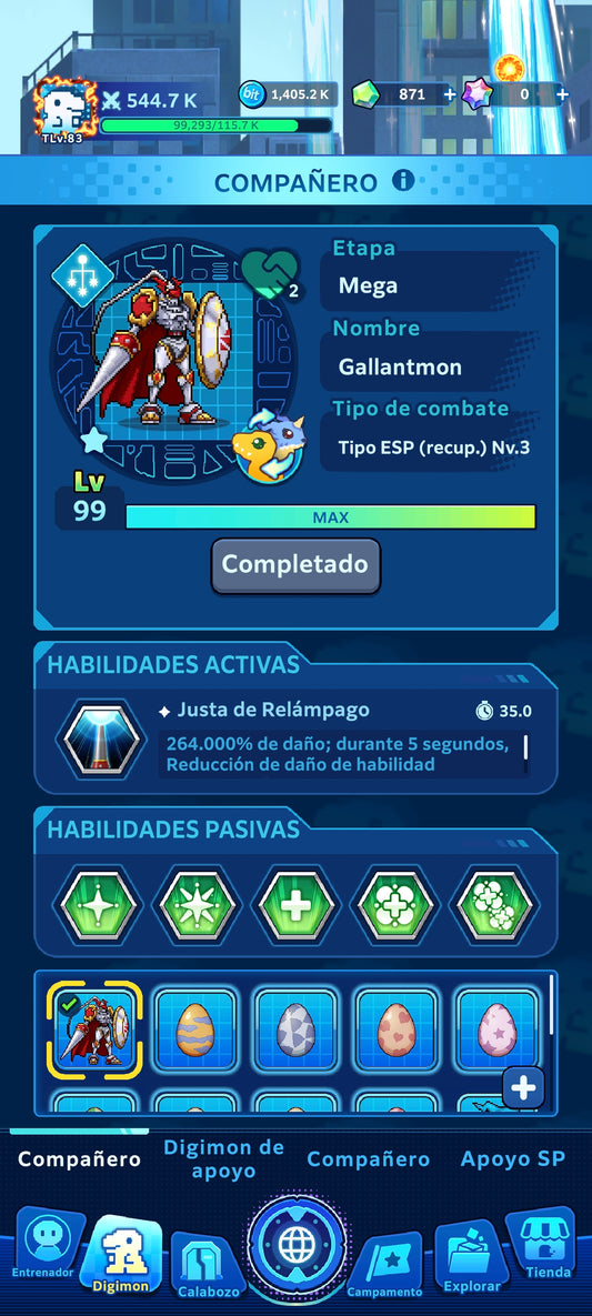 [Nivel 83] Gallantmon Lv 99 + Veemon Lv 20 + Okuwamon UR |2 Pases de batalla |Cuenta avanzada Digimon UP