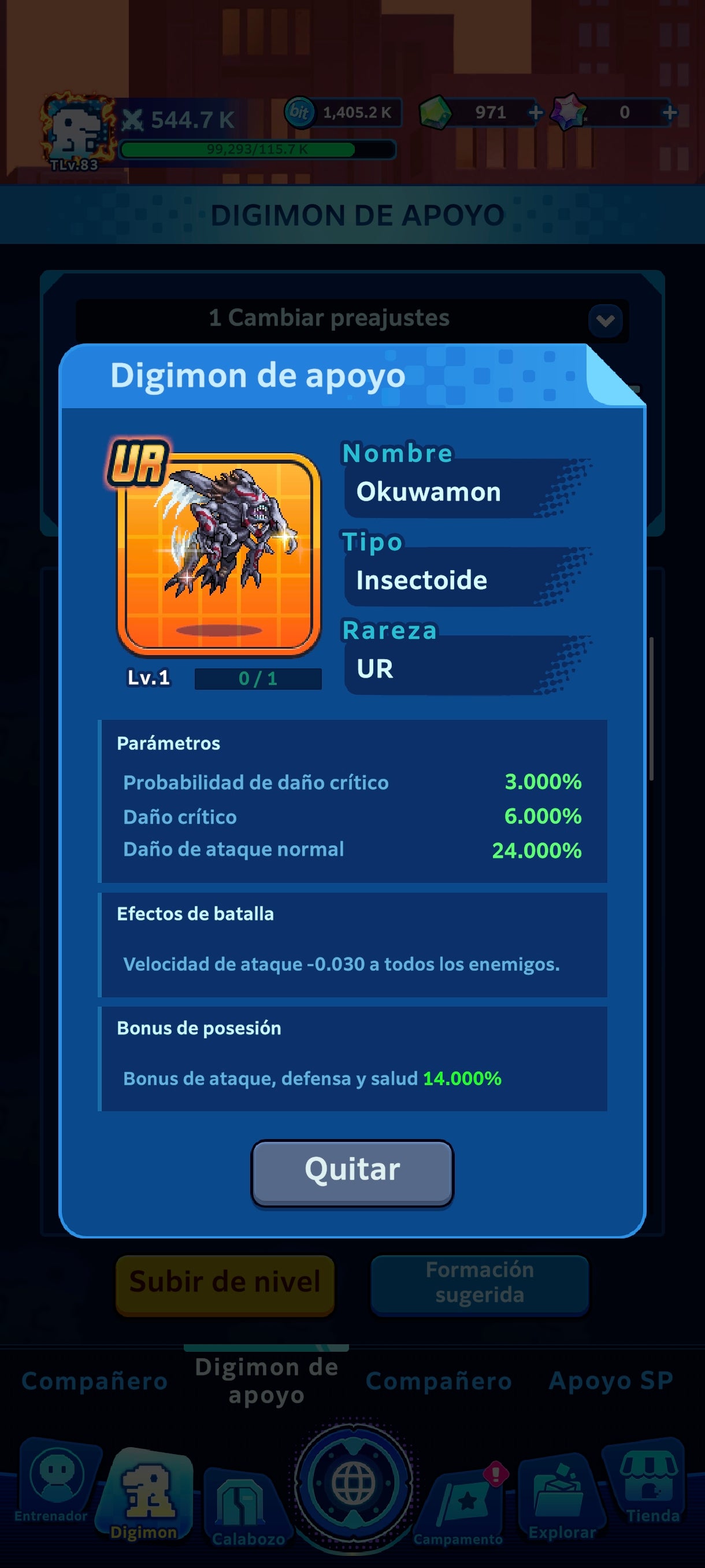[Nivel 83] Gallantmon Lv 99 + Veemon Lv 20 + Okuwamon UR |2 Pases de batalla |Cuenta avanzada Digimon UP