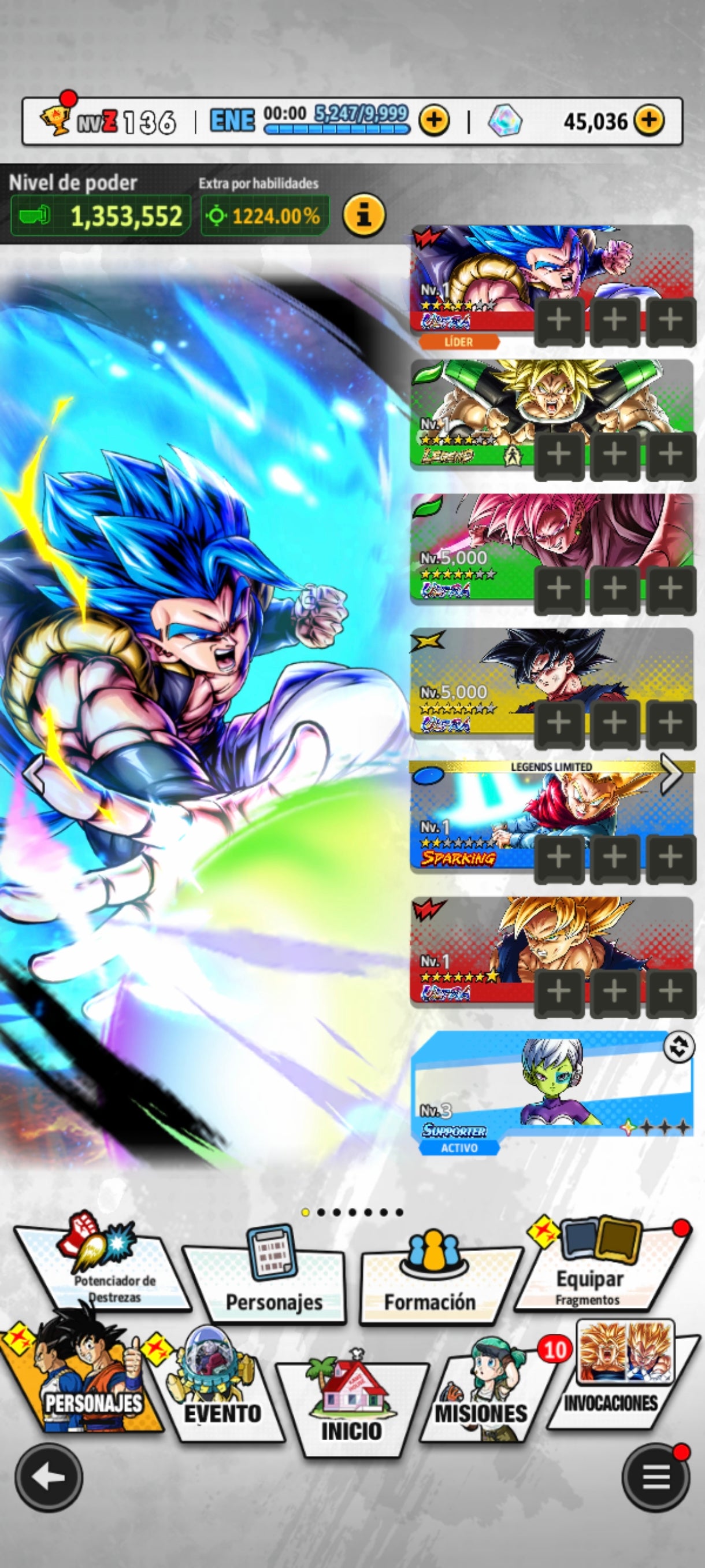 [ANDROID] 45,036 Cronocristales💎+ Gogeta Blue ULTRA 2026 + Broly LR + Black Goku ULTRA + Goku Ultra + 10 LR | DRAGON BALL Legends Cuenta