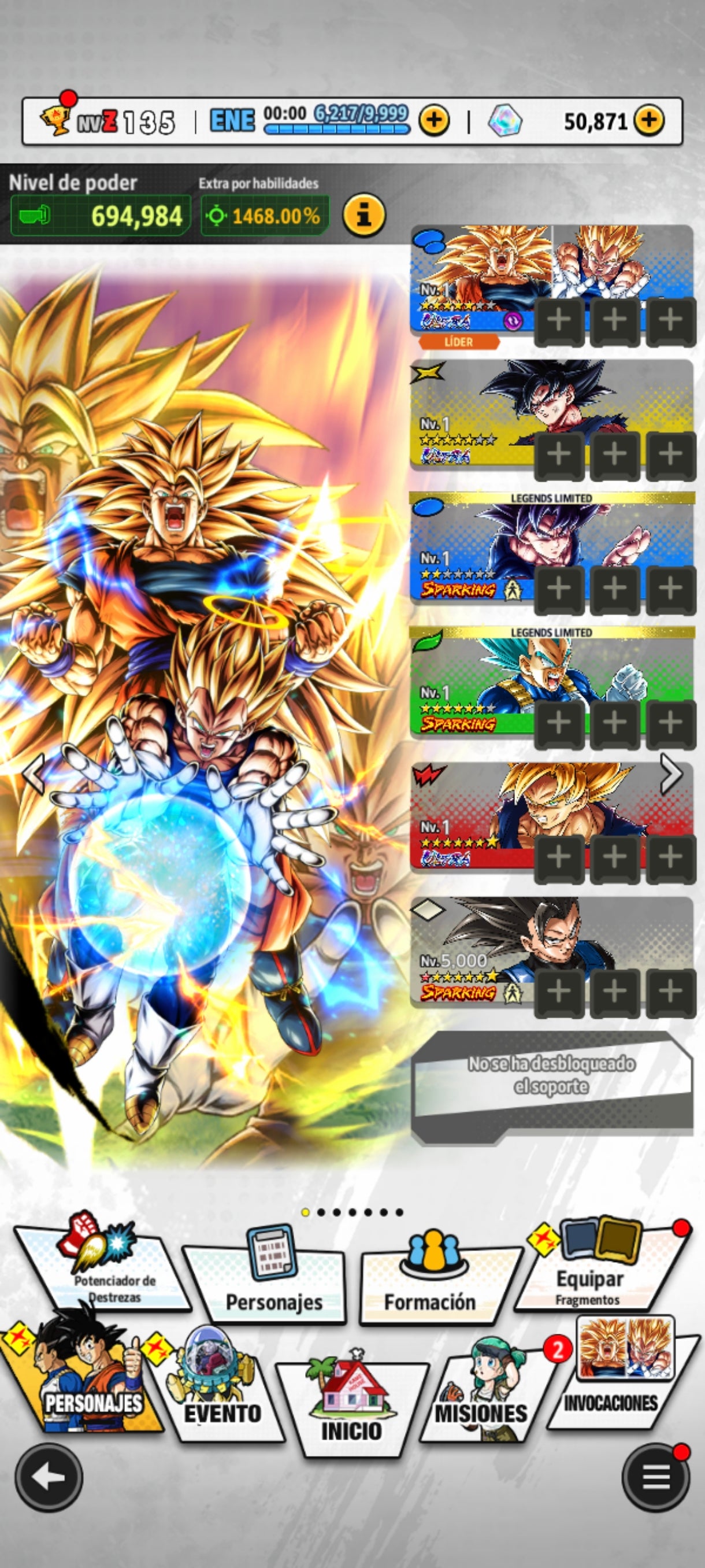 [ANDROID] 50,871 Cronocristales💎+ Goku ssj3 & Vegeta ssj2 ULTRA + Goku ULTRA + 5 LL  | DRAGON BALL Legends Cuenta
