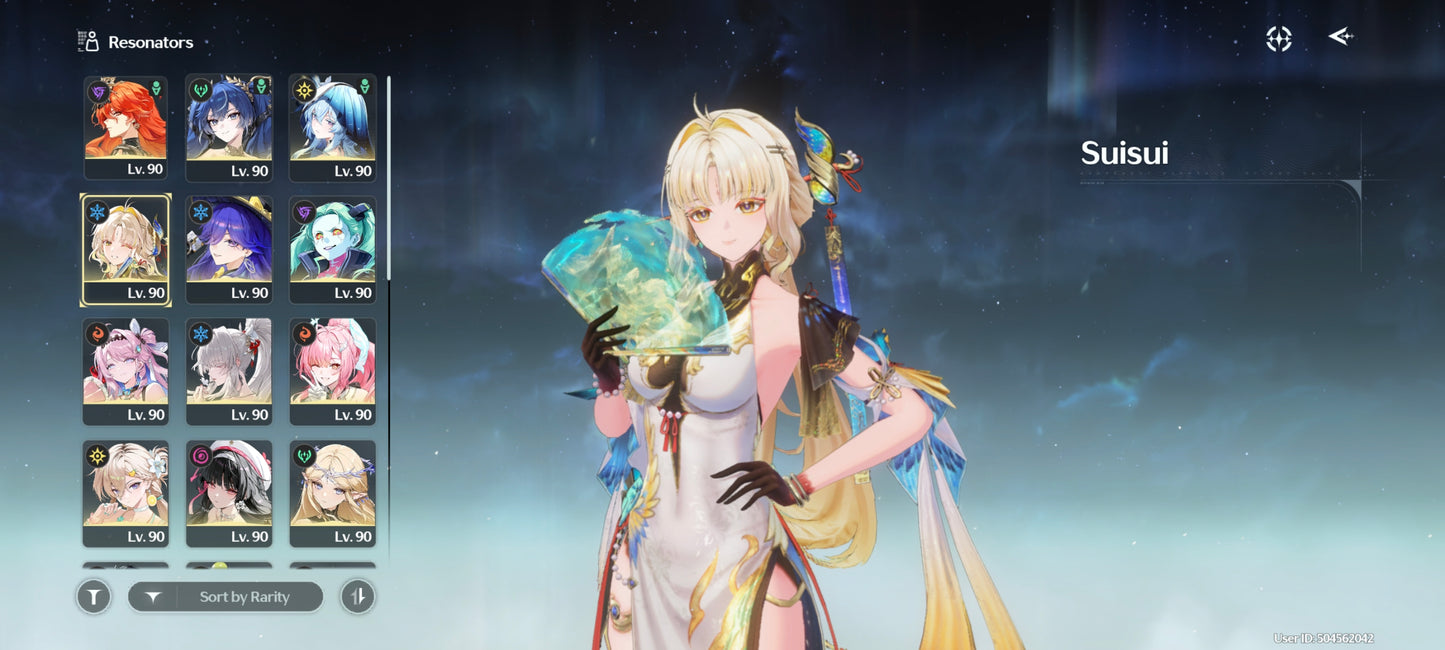 NA Lv80🌙 Suisui C2 + Arma + Aemeath C1 + Arma + Augusta C2 + Arma + Hiyuki + Arma + Denia + Lucilla + Lynae + Chisa + Arma + Cartethyia + Arma + Shorekeeper + Iuno + Arma + Rebecca + Verina + Encore + Calcharo + Lingyang
