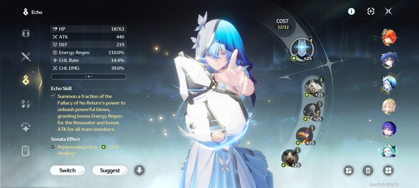 NA Lv80🌙 Suisui C2 + Arma + Aemeath C1 + Arma + Augusta C2 + Arma + Hiyuki + Arma + Denia + Lucilla + Lynae + Chisa + Arma + Cartethyia + Arma + Shorekeeper + Iuno + Arma + Rebecca + Verina + Encore + Calcharo + Lingyang