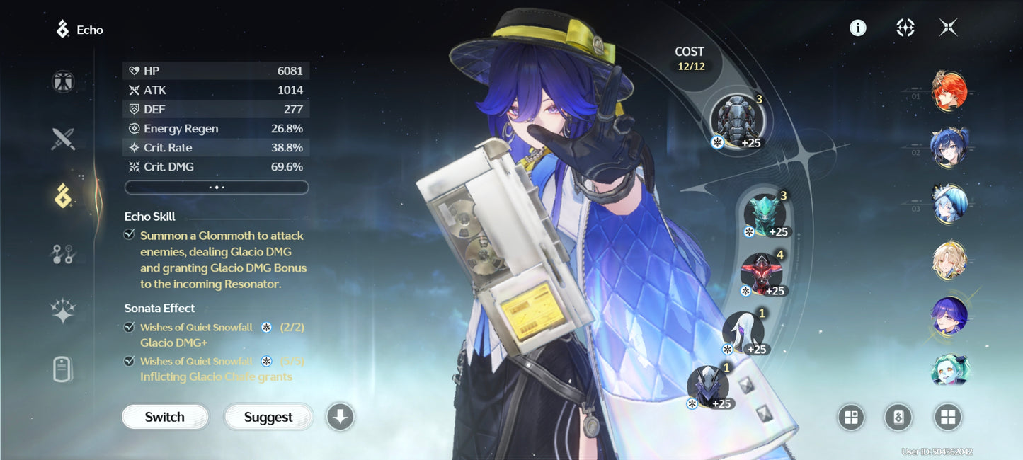 NA Lv80🌙 Suisui C2 + Arma + Aemeath C1 + Arma + Augusta C2 + Arma + Hiyuki + Arma + Denia + Lucilla + Lynae + Chisa + Arma + Cartethyia + Arma + Shorekeeper + Iuno + Arma + Rebecca + Verina + Encore + Calcharo + Lingyang