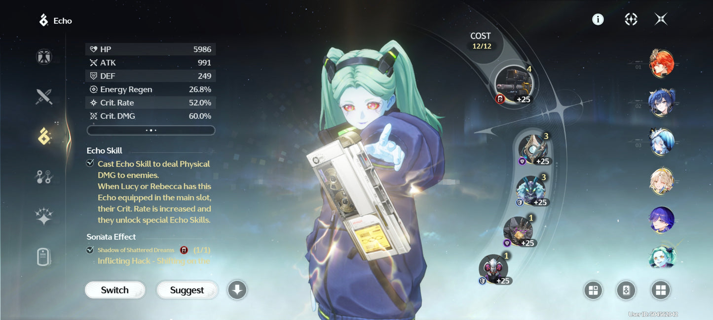 NA Lv80🌙 Suisui C2 + Arma + Aemeath C1 + Arma + Augusta C2 + Arma + Hiyuki + Arma + Denia + Lucilla + Lynae + Chisa + Arma + Cartethyia + Arma + Shorekeeper + Iuno + Arma + Rebecca + Verina + Encore + Calcharo + Lingyang