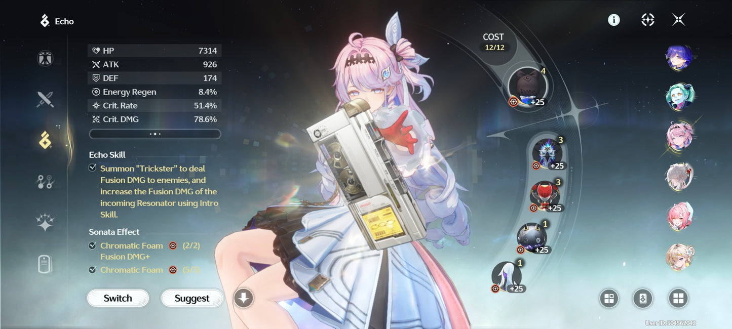 NA Lv80🌙 Suisui C2 + Arma + Aemeath C1 + Arma + Augusta C2 + Arma + Hiyuki + Arma + Denia + Lucilla + Lynae + Chisa + Arma + Cartethyia + Arma + Shorekeeper + Iuno + Arma + Rebecca + Verina + Encore + Calcharo + Lingyang