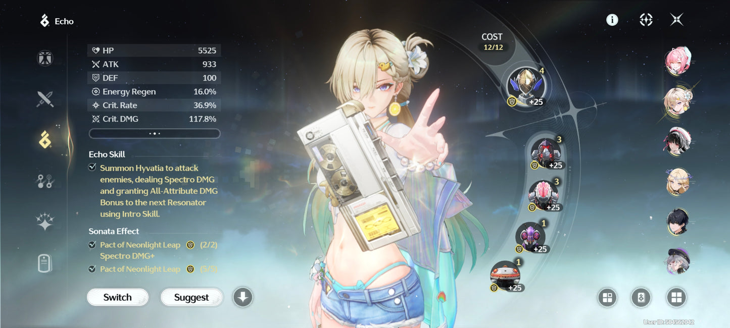 NA Lv80🌙 Suisui C2 + Arma + Aemeath C1 + Arma + Augusta C2 + Arma + Hiyuki + Arma + Denia + Lucilla + Lynae + Chisa + Arma + Cartethyia + Arma + Shorekeeper + Iuno + Arma + Rebecca + Verina + Encore + Calcharo + Lingyang