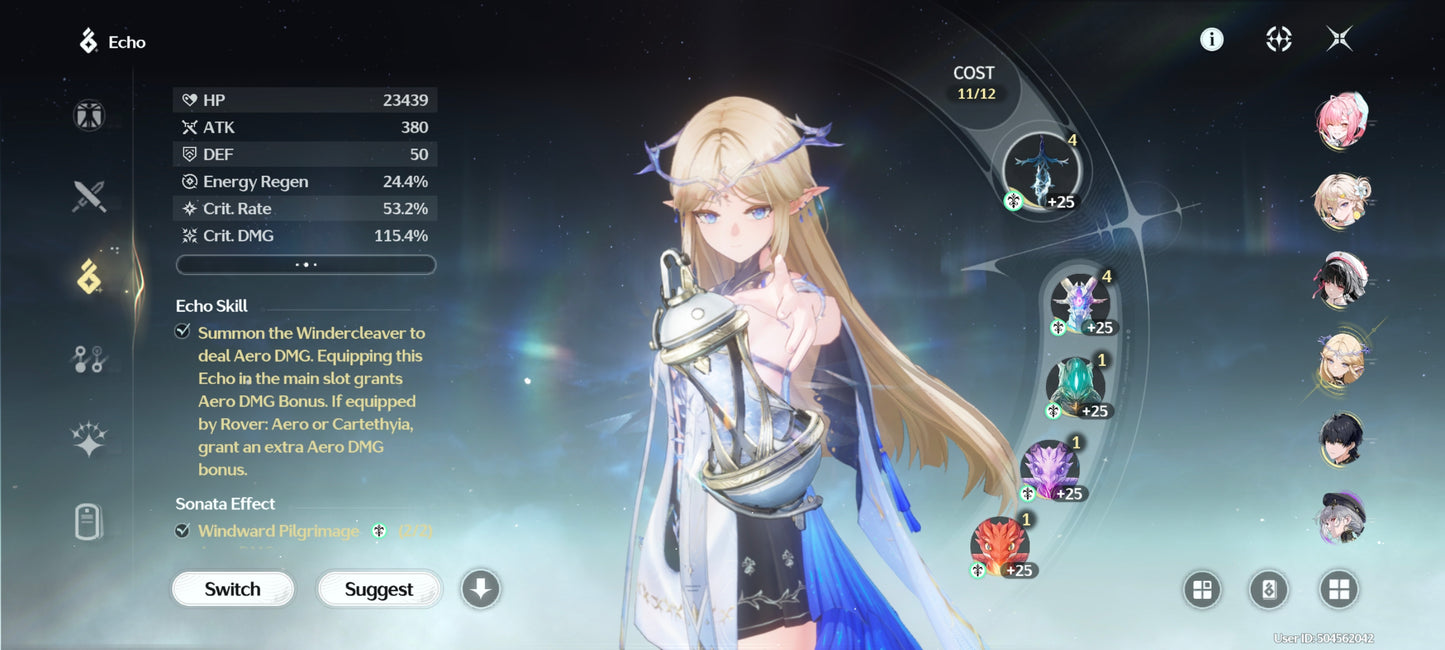 NA Lv80🌙 Suisui C2 + Arma + Aemeath C1 + Arma + Augusta C2 + Arma + Hiyuki + Arma + Denia + Lucilla + Lynae + Chisa + Arma + Cartethyia + Arma + Shorekeeper + Iuno + Arma + Rebecca + Verina + Encore + Calcharo + Lingyang